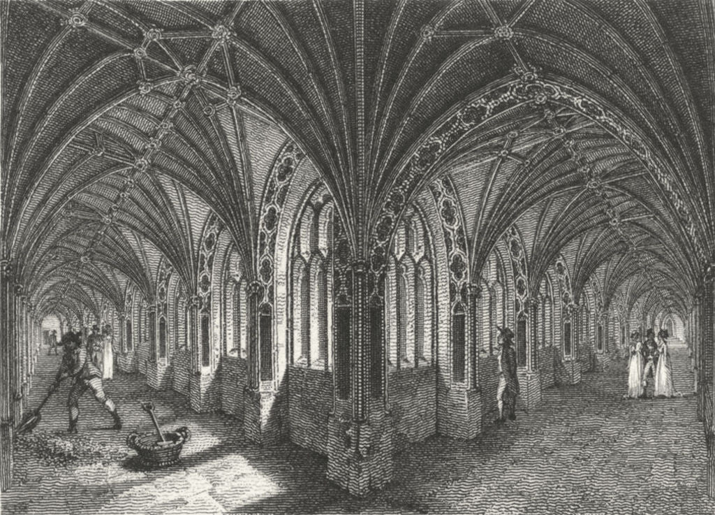 WORCS. Cloisters of Worcester Cathedral 1807 old antique vintage print picture